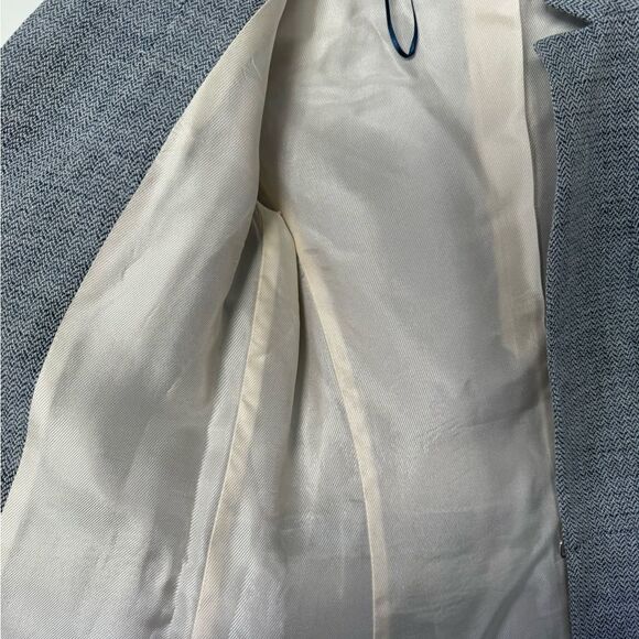 Zara Blue Textured Chevron Long Blazer Small - Picture 6 of 6